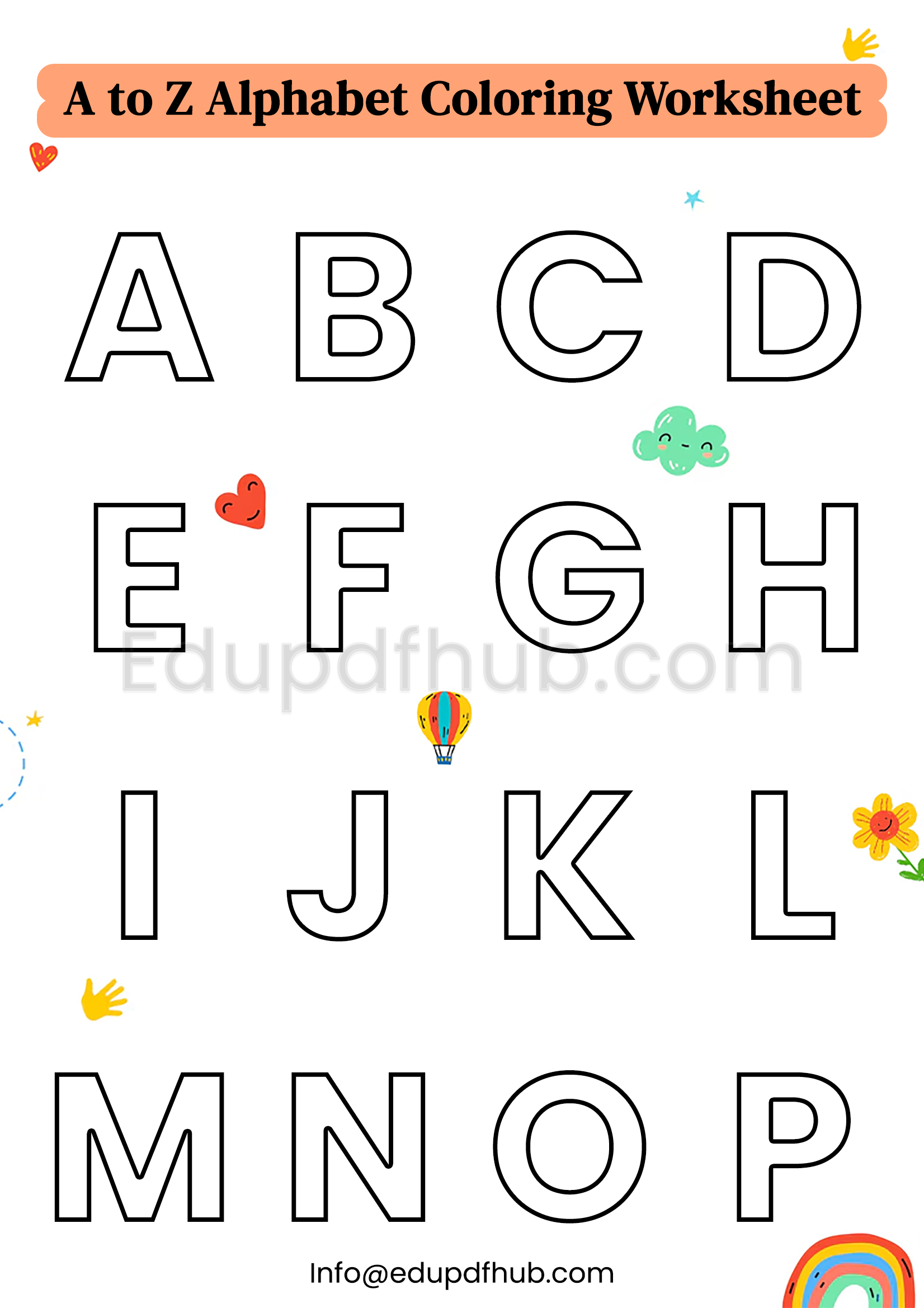 A to Z Alphabet Coloring Pages Printable PDF for Kids